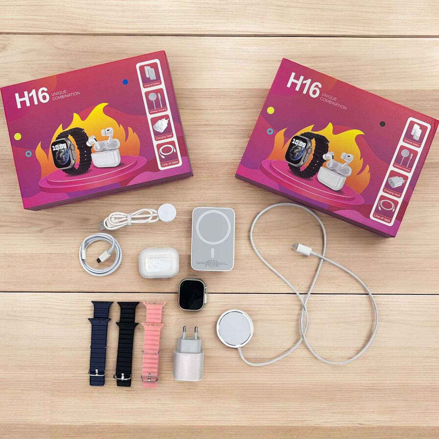 Combo H16 Ultra Pro 7 en 1: Smartwatch + 6 Accesorios Elite