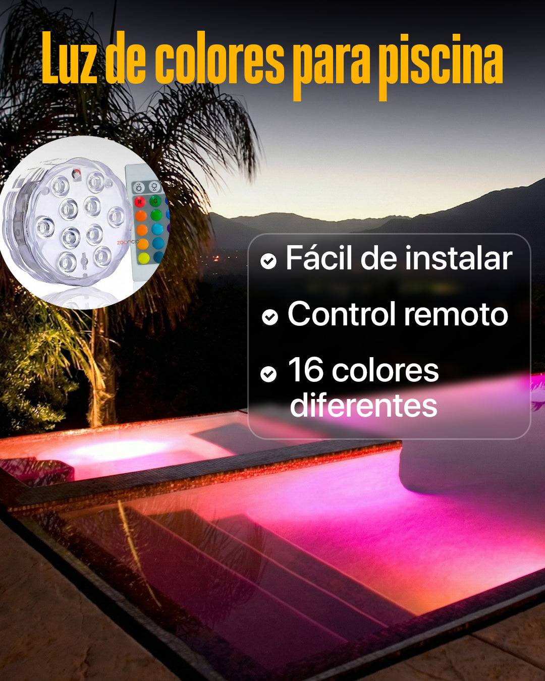 Luz Subacuática LED Premium RGB con Control Remoto